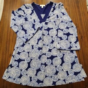 Oscar de la Renta Pink Label Mini Dress Women's Large Blue Geometric Tunic